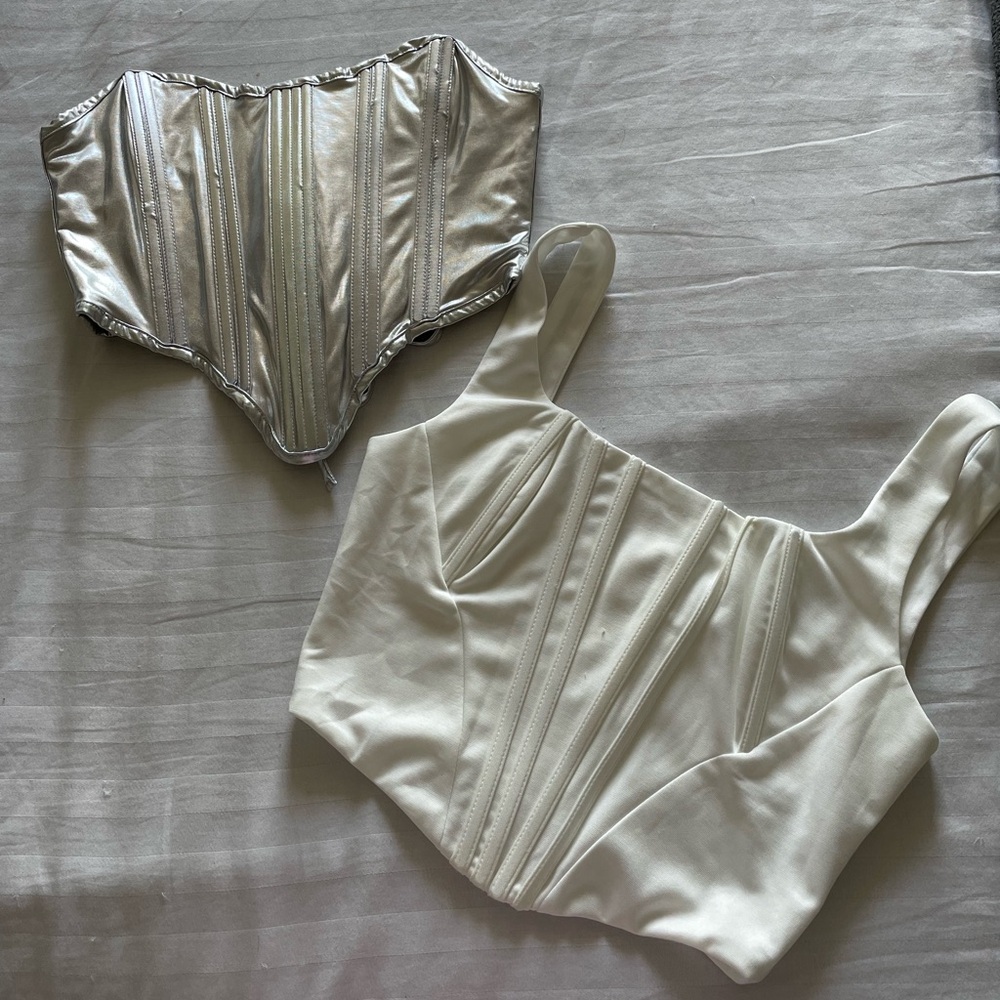 2 Elegant White and Silver Corset tops